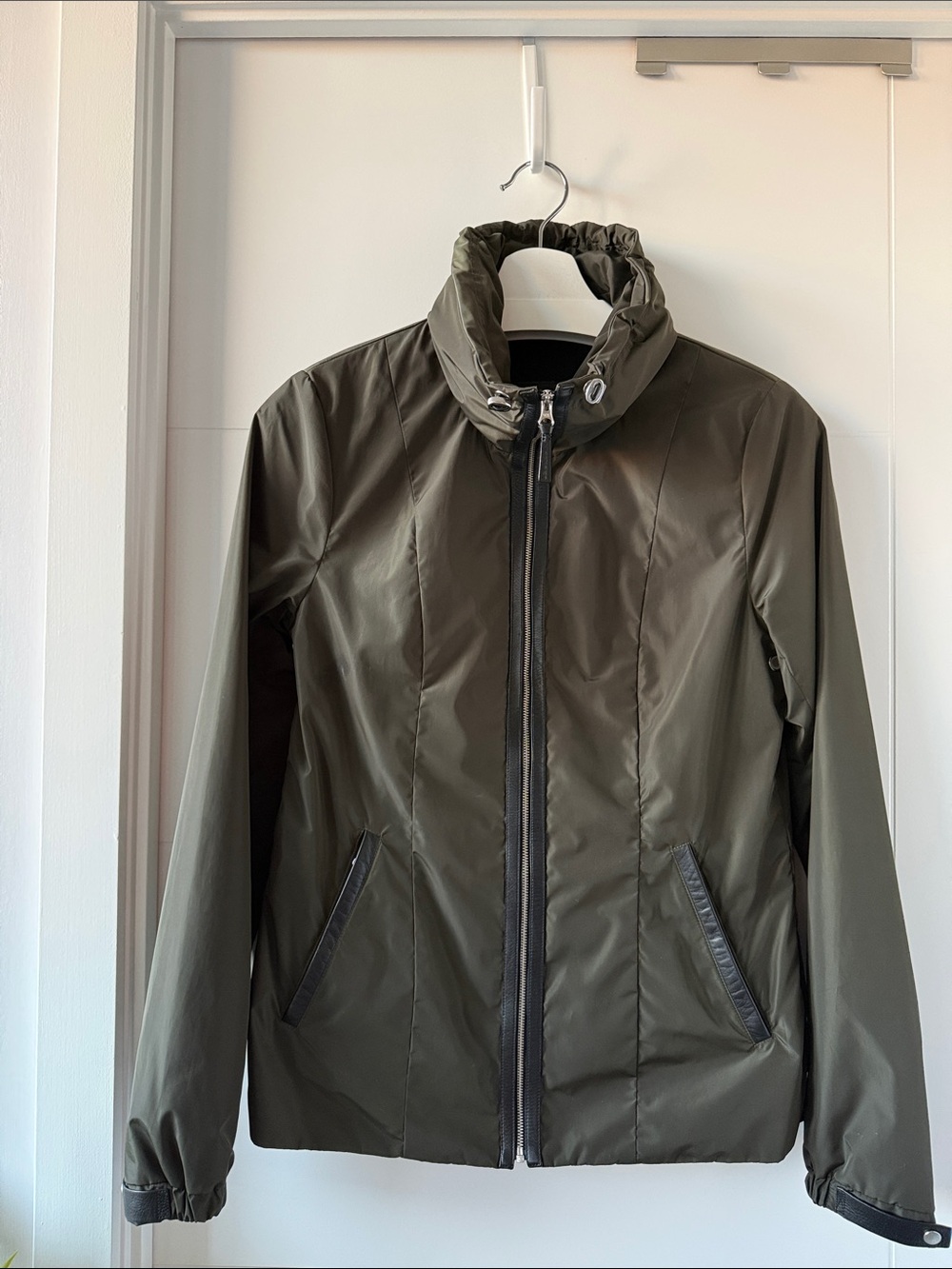 Mackage Olive Green Windbreaker Jacket with High Collar